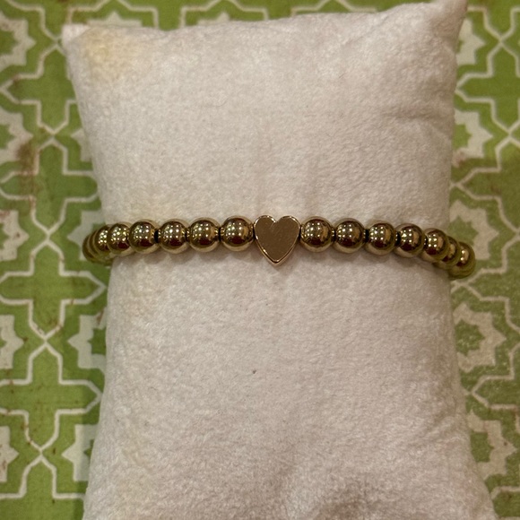 Gold Bead & Pearl Heart Adjustable Bracelet Set – 2 Piece Layered Stack - NEW - Picture 4 of 9